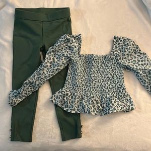 NWOT green leopard Janie and Jack blouse and pants